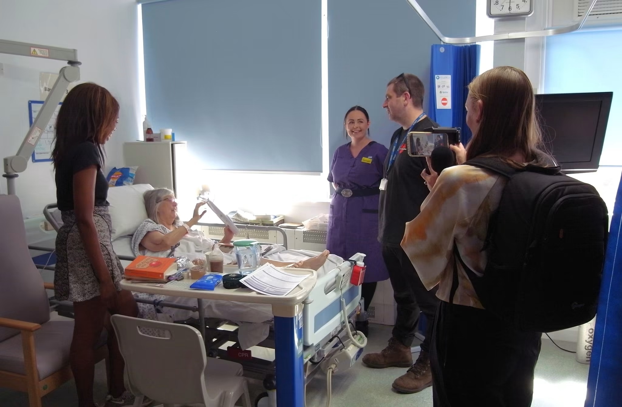 ITV filming a hospital visit from the Lewis Foundation